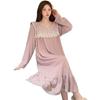Algodón Jacquard Mujer Primavera Otoño Estilo Dulce de Princesa Manga Larga Midi Camisón Talla Grande Ropa de Dormir Casual Dulce Ropa de Casa