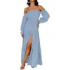 Vestido Sexy Elegante Feminino Europeu e Americano Amazon Ombro a Ombro Solto Transpassado Franzido de Um Ombro Atravessado
