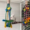 Juguete de loro cruzado Madera maciza Juguete para pájaros Cuerda de color Nudo Palo de madera Cuentas de madera Cadena para masticar Para diversión y alivio del aburrimiento Suministros para jaula de pájaros