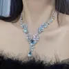 Conjunto de Collar y Pendientes de Borla con Gota de Agua de Pedrería Super Brillante Estilo Corte Francés, Accesorios para Vestido de Lujo Ligero de Alta Resistencia, Artículo de Venta Caliente