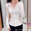 Ropa de Yoga de Alta Calidad con Tejido Cepillado, Cuello Alto, Mangas Largas y Cintura Ajustada, Combinada con una Chaqueta Deportiva para Correr de Ajuste Delgado y Amigable con la Piel