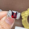 Anillo de Estilo Nuevo con Incrustación de Plata 925 y Granate Natural de Mozambique, Lujoso Anillo Rectangular Ajustable para Mujer