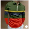 Nova Camisa Polo Casual Masculina de Outono 2023, Comércio Exterior, Estampa 3D, Cor Sólida, Zíper, Manga Longa
