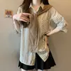 Top Rayado de Manga Larga Holgado, Camisa de Primavera para Mujer, Abrigo de Media Manga, Elegante y a la Moda Camisa Chal