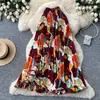 Saia Plissada Midi Solta com Estampa Vintage para Mulheres, Saia Evasê de Cintura Alta, Saia Longa Elegante com Barra Larga e Efeito de Caimento para o Trabalho