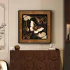 Arte de pared vintage estilo francés para sala de estar, pintura de cabinet de entrada con mariposas y flores, pintura decorativa retro de alta gama para comedor y dormitorio