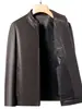 Jaqueta de Couro Haining Masculina Gola Alta Zíper Jaqueta de Couro Casual de Negócios Masculina de Meia-Idade Estilo Outono e Inverno 26
