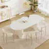Mesa de jantar em ardósia francesa estilo creme para casas pequenas, conjunto de mesa e cadeiras de jantar modernas minimalistas de luxo leve com coluna romana