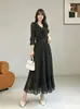 Vestido plisado de talla grande para mujer Miyake de comercio exterior europeo y americano con volantes, abalorios elegantes y mangas de campana