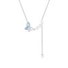 BaObAo Diseño Original Plata de Ley Azul Morandi Borla de Perla Mariposa Cadena para Clavícula Todo Partido Elegante para Mujer