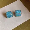 Pendientes Cuadrados de Diamante con Tachuelas Plateadas de Colores, Lujo Ligero, Moda de Alta Gama, Diseño Simple, Joyería de Oreja Exquisita de Nicho