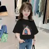 Nueva Camiseta de Verano de Algodón Puro de Manga Corta con Estampado de Niña de Dibujos Animados, Camiseta Casual Ins de Manga Corta para Niñas, Moderna