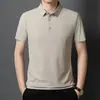 Polo de Seda de Hielo de Verano Sin Costuras Urbano de Negocios con Cuello Camisero para Hombre Camiseta Sencilla de Color Sólido Camisa de Aire Acondicionado para Papá Camisa de Empleado