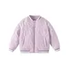 Chaqueta de béisbol de algodón morada con estampado floral para niños, engrosada para deportes al aire libre