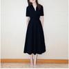 En Stock Venta al por mayor Directo de Fábrica Vestido Nuevo de Color Sólido, Nuevo de Primavera Negro Estilo Francés Vintage Elegante Vestido Largo para Mujer