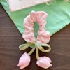 Novedoso Scrunchie de Tela de Malla con Dulces Flores de Tul y Moño para Niñas