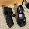 Sapatos Mary Jane de Couro com Solado Grosso para Mulheres 2026 Primavera Novos Estilo Britânico Sapatos de Salto Único Bico Redondo Velcro Mocassins Franceses