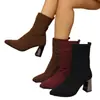 Otoño 2025 Nuevo Estilo Coreano Talla Grande Botas de Punto para Mujer Punta Fina Tacón Grueso Botas Tipo Calcetín de Corte Bajo Botas Elásticas Botas Martin Negras para Mujer