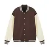 Chaqueta de Béisbol de Hombro Caído en Bloques de Color de Moda Abrigo de Trabajo Personalizado para Hombres y Mujeres Venta al por Mayor en Stock con Personalización de Logo