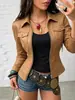 A1130 Europeu e Americano Transfronteiriço Amazon Aliexpress Jaqueta Feminina de PU Moda Cor Sólida Slim Fit Jaqueta Biker
