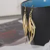 Recolección Transfronteriza de Pendientes Metálicos con Hojas Geométricas Escarchadas, Ganchos para Orejas Creativos Personalizados con Borla de Hoja Redonda Hueca
