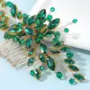 Tocado de Novia Hecho a Mano Peine para el Cabello con Cristal Verde Peine para el Cabello Europeo y Americano Tejido a Mano Peine con Incrustaciones de Cristal Super Brillante Bandeja para Peine