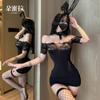 Vestido Dormila Sexy Lingerie, Feminino, Levemente Transparente, Um Ombro Só, Acabamento em Renda, Bodycon Apertado para Boate F736
