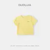 5A Algodón de Seda Helada Manga Corta Cuello Redondo Camiseta para Bebé Verano Nuevo Estilo Niñas Media Manga Bloque de Color Bolsillo Moderno