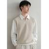 Suéter polo de dos piezas falso para hombre, camiseta informal de manga larga de moda de primavera y otoño con costuras y media cremallera, top de primavera para hombre