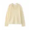 Nuevo Suéter de Punto para Mujer Otoño/Invierno, 100% Lana, Cuello Redondo, Mangas Largas con Calados, Flores de Ganchillo Hechas a Mano y Diseño de Cinta Suelta