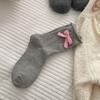 Meias femininas com laço contrastante, forradas com lã, de outono e inverno, meias grossas de cano médio, meias coreanas, populares na Internet, com sapatos Mao Mao