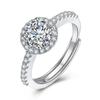Anillo de Plata con Moissanita Redonda y Diamante Redondo de Cuatro Garras, Geometría de Moda, Anillo Abierto Completamente Pavimentado con Diamantes, Anillo de Bodas para Mujer