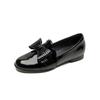 Talla Talla Reembolsable Dulce Lazo Lazo Mocasines de Cuero 2025 Tacón Bajo Grueso Punta Redonda Boca Profunda de Cuero Zapatos de una Sola Capa para Mujer