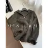 Suéter de mohair con media cremallera para mujer, estilo europeo, estética de 'dinero viejo', otoño/invierno, relajado y lujoso, con cuello alto y tejido grueso