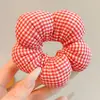 Elástico de Cabelo Floral 3D Fofo para Crianças, Cordão de Cabelo com Laço Xadrez Doce para Meninas, Cordão de Cabelo Pequeno para Coque de Meninas