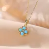 Yiluyin Collar con Colgante de Plata de Ley S925 Turquesa Cruda Trébol de Cuatro Hojas para Mujer, Colgante de Diseño de Nicho Versátil de Lujo Ligero