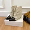 Botas de moda para mujer de 6 cm de altura, punta fina, con cordones y lazo, nuevo estilo 2026, diseño patchwork, efecto adelgazante, botines, botas estilo western