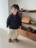 Conjunto de Camisa Sencilla Estilo Chino para Niños Ropa de Otoño para Niños Top de Cuello Alto con Botones Pantalones Cargo Casuales Ropa para Bebés para Exteriores