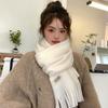 Bufanda de Invierno Otoñal de Color Puro Estilo Coreano para Mujer 2024 Flecos Forro Polar Engrosamiento Moda Versátil Estudiante Bufanda Cálida Pareja
