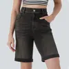 Shorts de Mezclilla Adelgazantes de Cintura Alta Europeos y Americanos 2026 Nuevo Estilo de Verano Dobladillo Enrollado Lavado Vintage Shorts de Mezclilla Tejido
