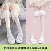 Calcetines de lolita dulces de primavera y verano para niña con lazo y ribete de encaje, calcetines lindos hasta la pantorrilla, calcetines de utilería para lolita