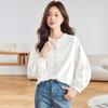[Personalizado] Camisa de Algodão Puro Jacquard de Manga Longa para Mulheres 2026 Nova Coleção Primavera & Outono Estilo Elegante Versão H Emagrecimento e Versátil