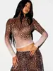 Top de malha multi-color com estampa de zebra, estilo high street europeu e americano, para mulheres, com gola alta pequena, corte justo, comprimento curto, adequado para usar em camadas