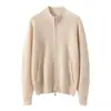 Cardigã versátil de cor sólida com trama waffle e zíper, jaqueta suéter popular para outono e inverno, blusa de manga comprida com gola alta