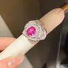 Anillo Abierto de Flor con Circonita Bañado en Oro Real de 18 Quilates, Estilo de Nicho de Alta Gama, Joyería Versátil Exquisita de Lujo Ligero