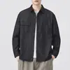 Camisa de fleece de algodão puro de um lado, imitação de jeans, para homens, novo estilo outono 2026, corte solto, tamanho grande, jaqueta casual, camisa para primavera e outono