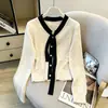 Nuevo cárdigan de punto estilo otoño con cordones y lazo inspirado en Chanel para mujer, suéter dulce y elegante en color albaricoque