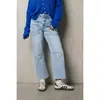 Ebay AliExpress Mujer Primavera Otoño Nuevos Cómodos Pantalones de Mezclilla Lavada Para el Trabajo Desgastados Corte Delgado Bolsillo de Parche Pierna Ancha