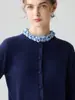 Cardigã feminino de cashmere, 100% cashmere de cabra puro, novo estilo outono e inverno, casaco suéter de malha com gola redonda e design de babados