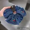 Scrunchie de Tecido Tricotado Estilo Coreano com Cereja e Pérola, Prendedor de Cabelo Doce e Gentil para Mulheres